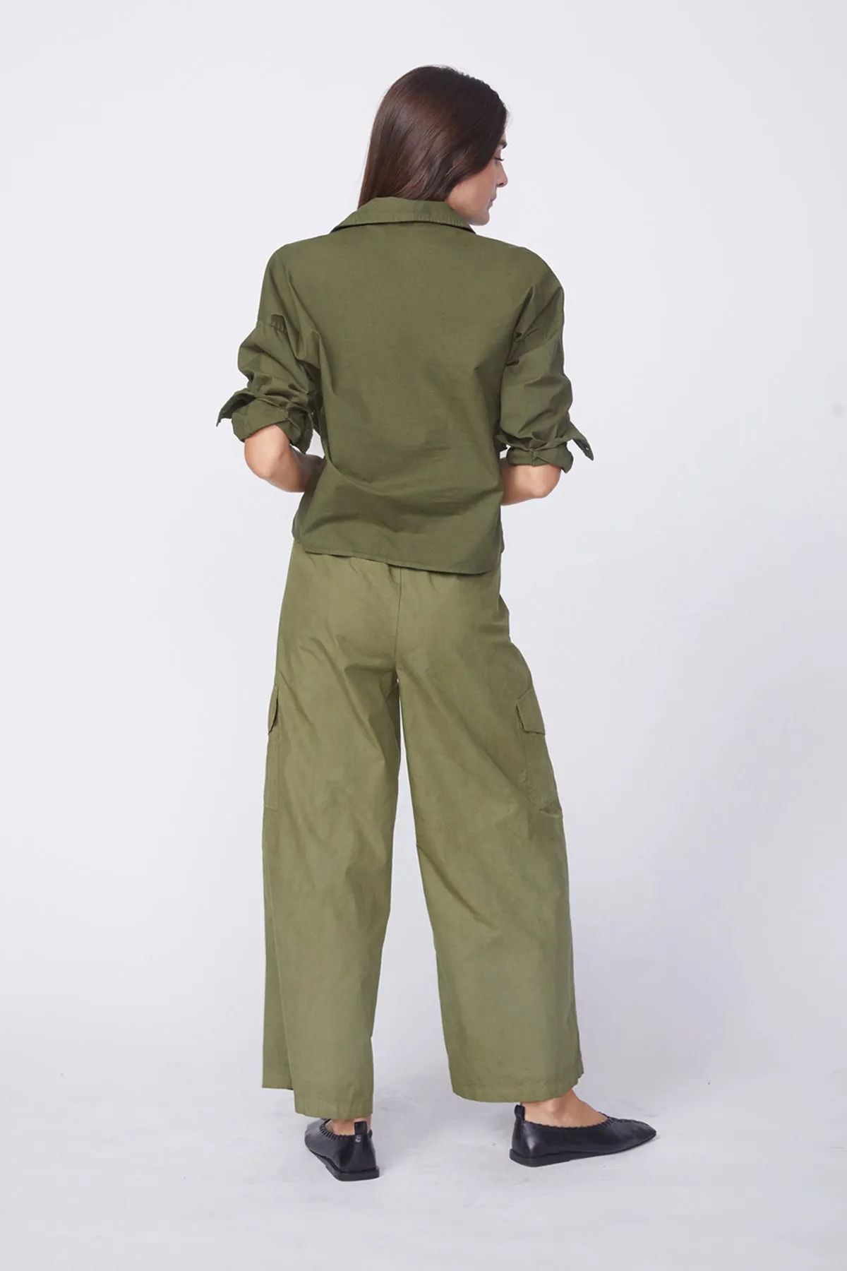 Stateside Voile Long Sleeve Front Twist Shirt in Seaweed