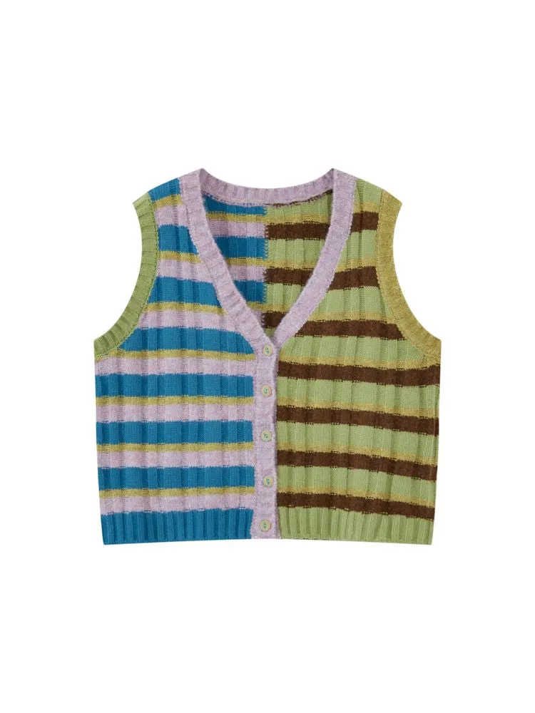 Striped Layered Knit Cardigan Vest【s0000010103】