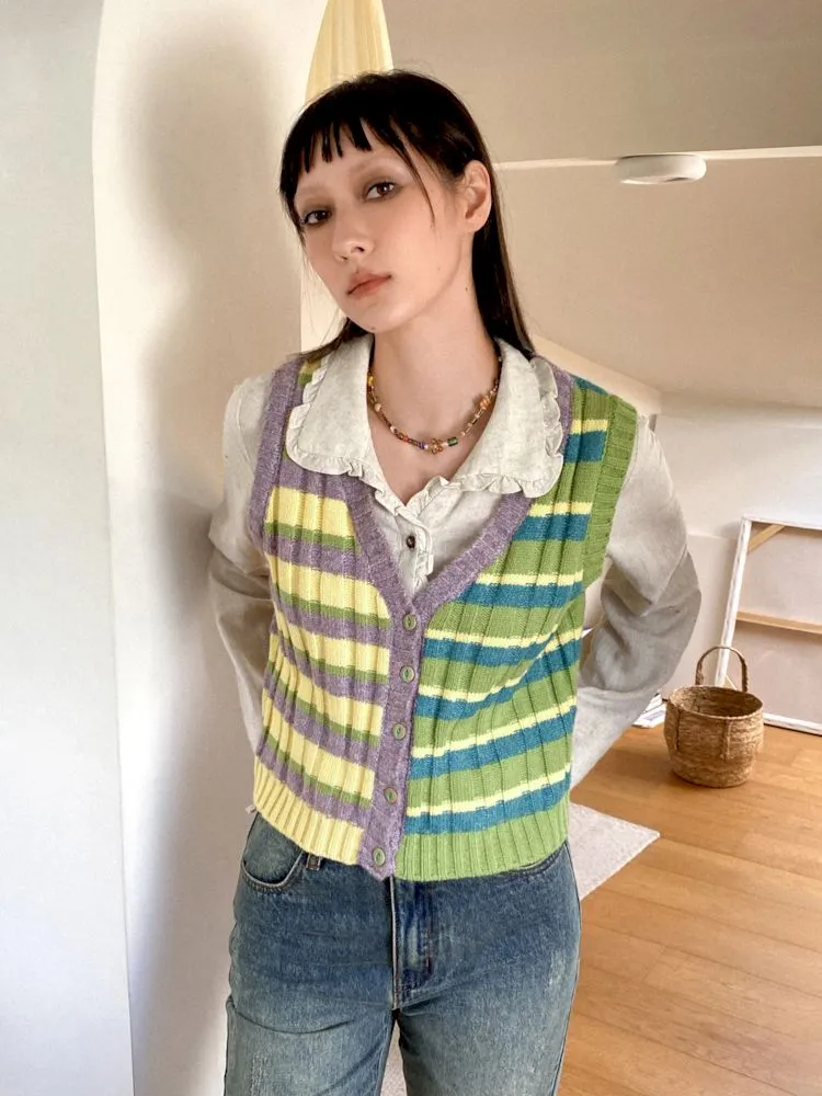 Striped Layered Knit Cardigan Vest【s0000010103】