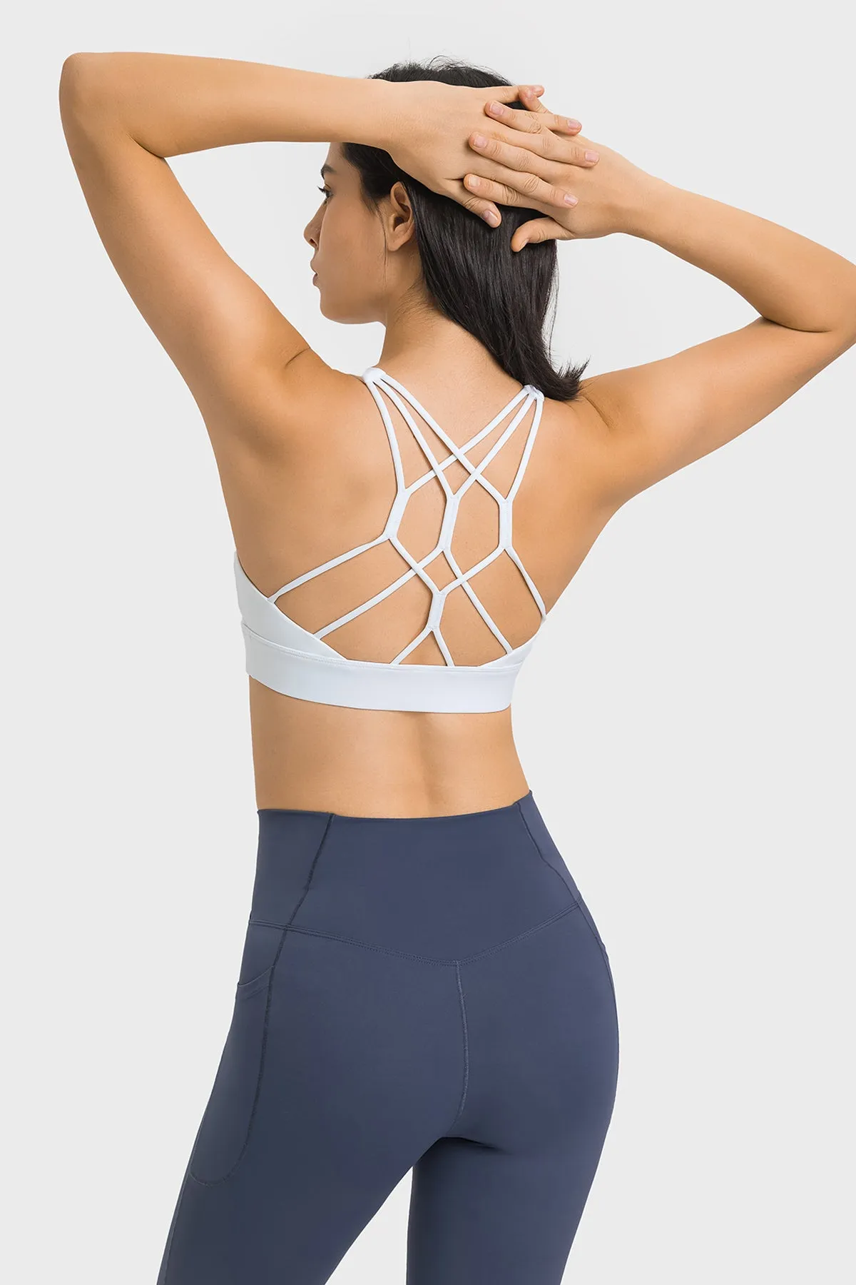 Sweetheart Neck Fishnet Cross Back Sports Bra