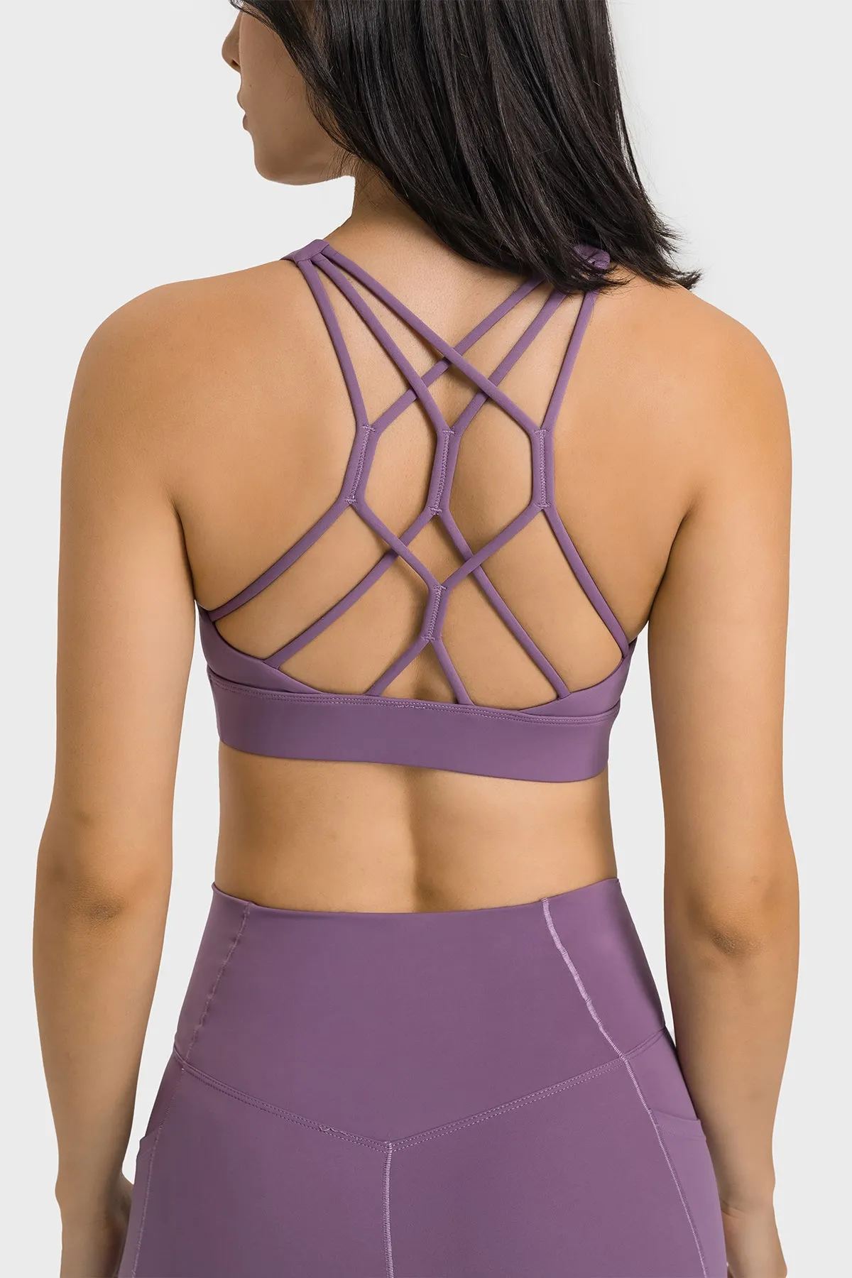 Sweetheart Neck Fishnet Cross Back Sports Bra