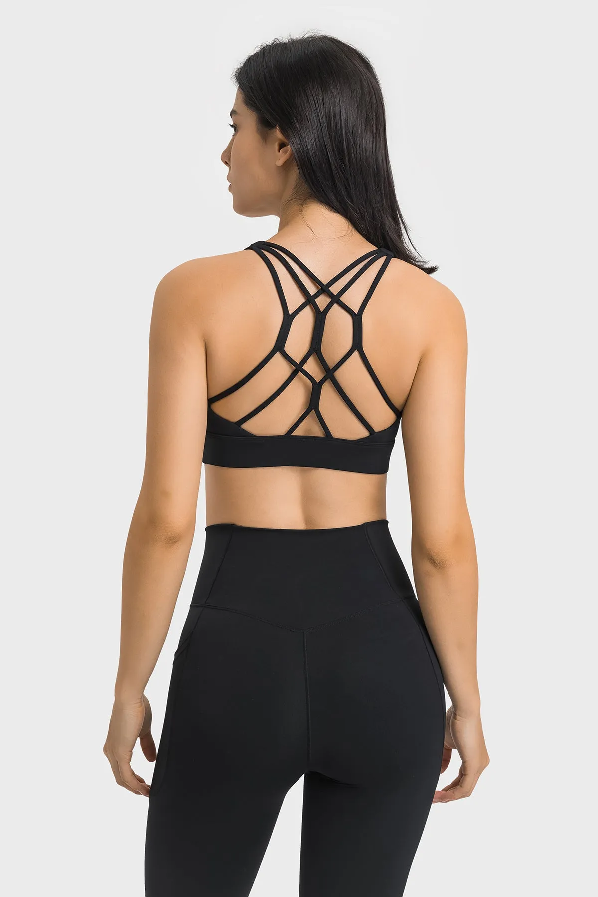 Sweetheart Neck Fishnet Cross Back Sports Bra