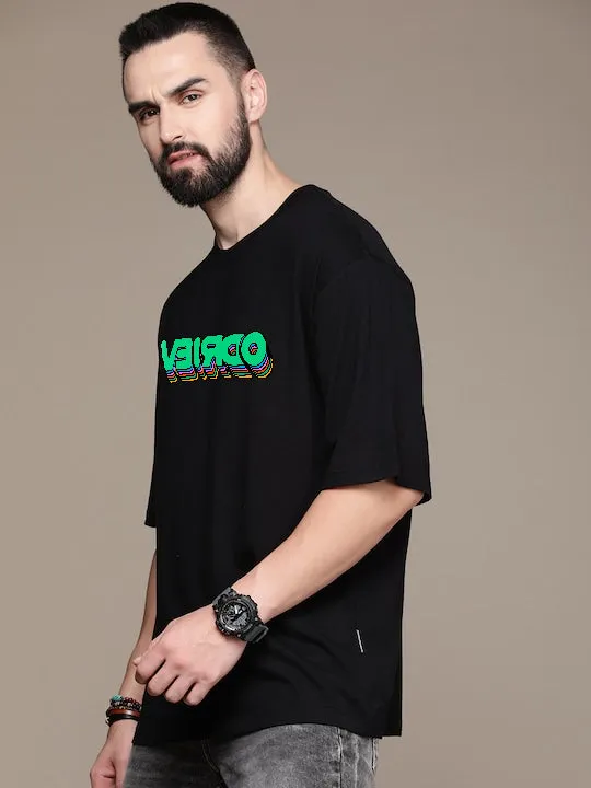 VEIRDO Black Oversized Front Graphic Printed Tshirt