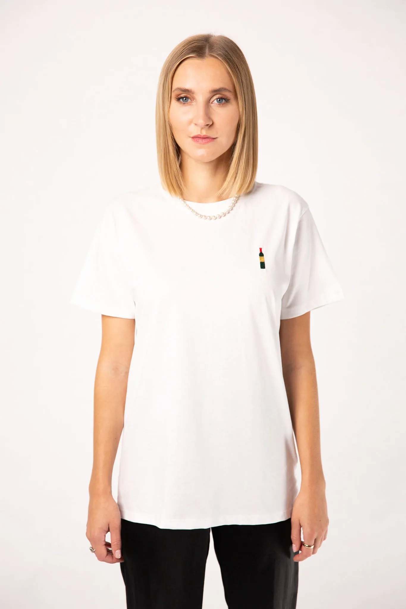 Weinflasche | Besticktes Frauen Oversized Bio Baumwoll T-Shirt