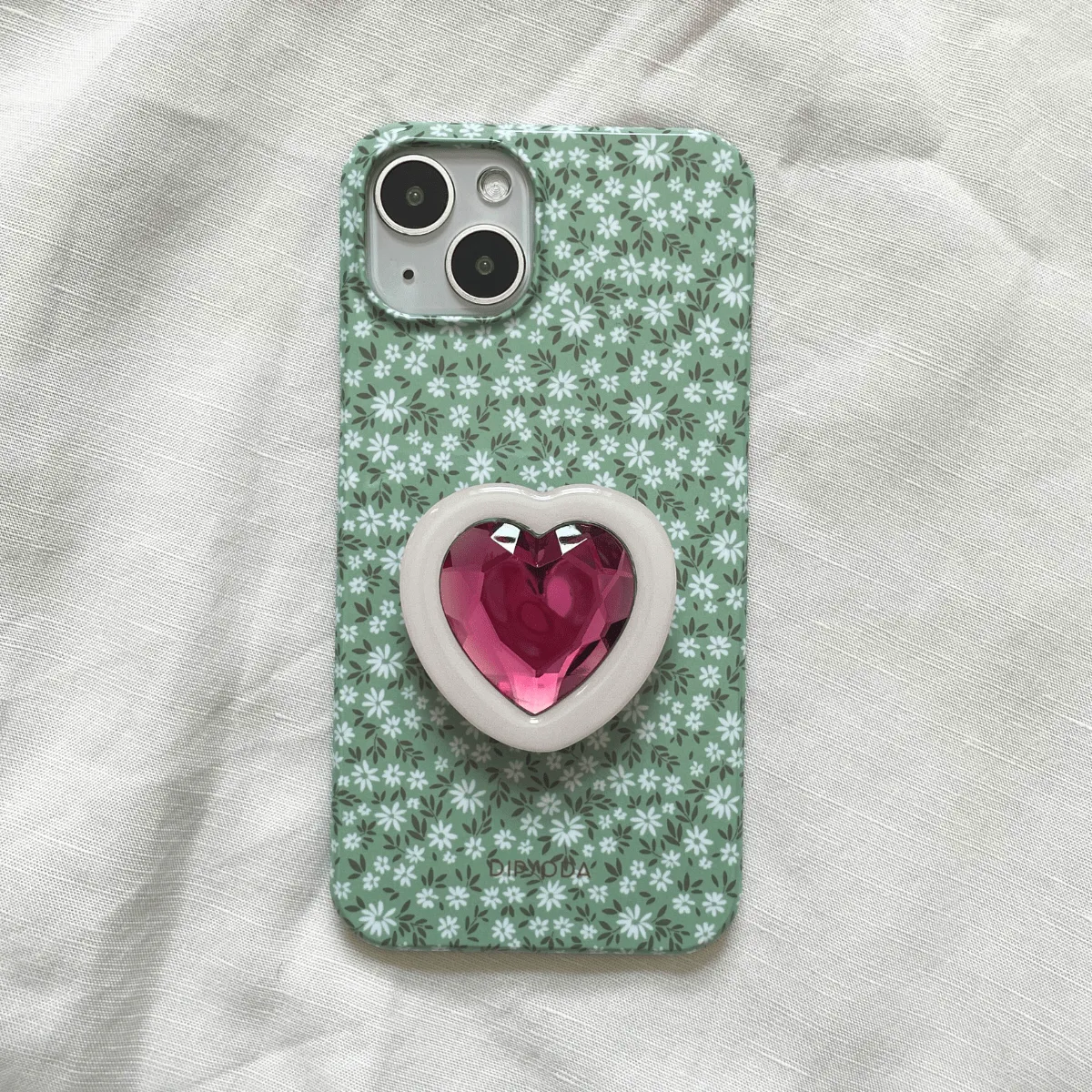 White & Pink Heart Crystal Phone Grip