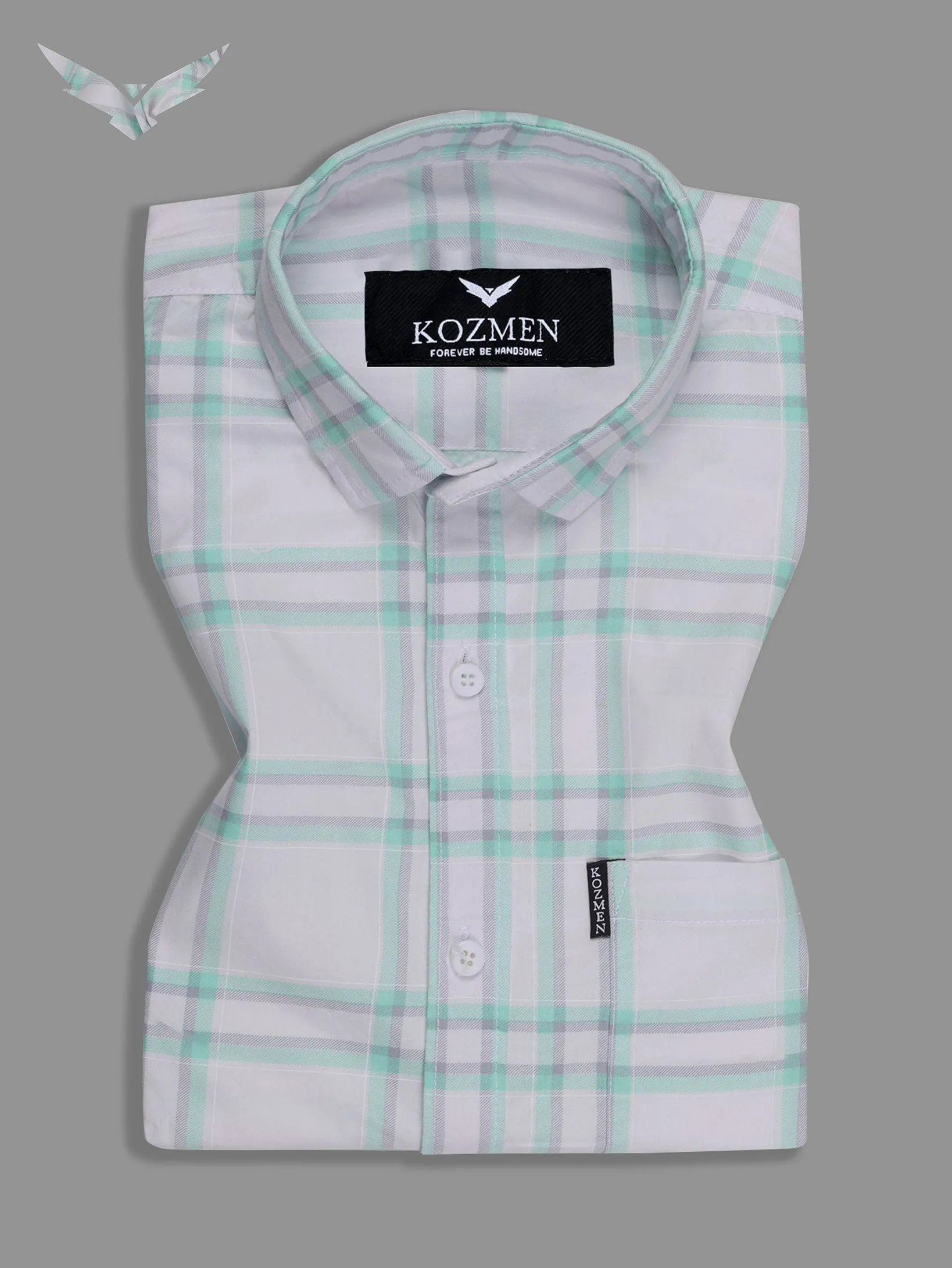 White Color Green Grey Checkered Cotton Casual Shirt