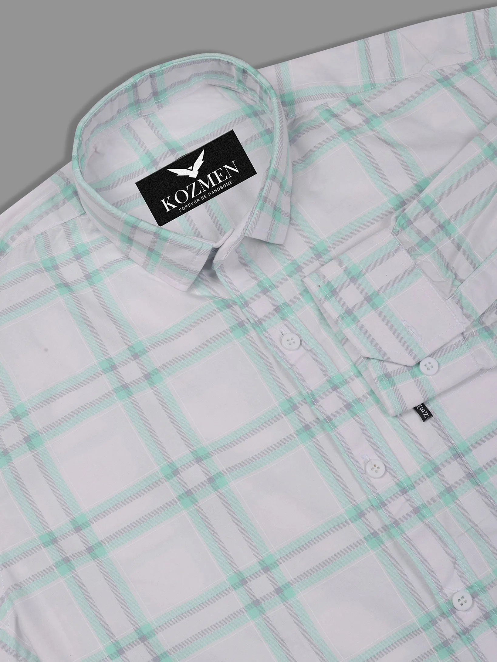 White Color Green Grey Checkered Cotton Casual Shirt