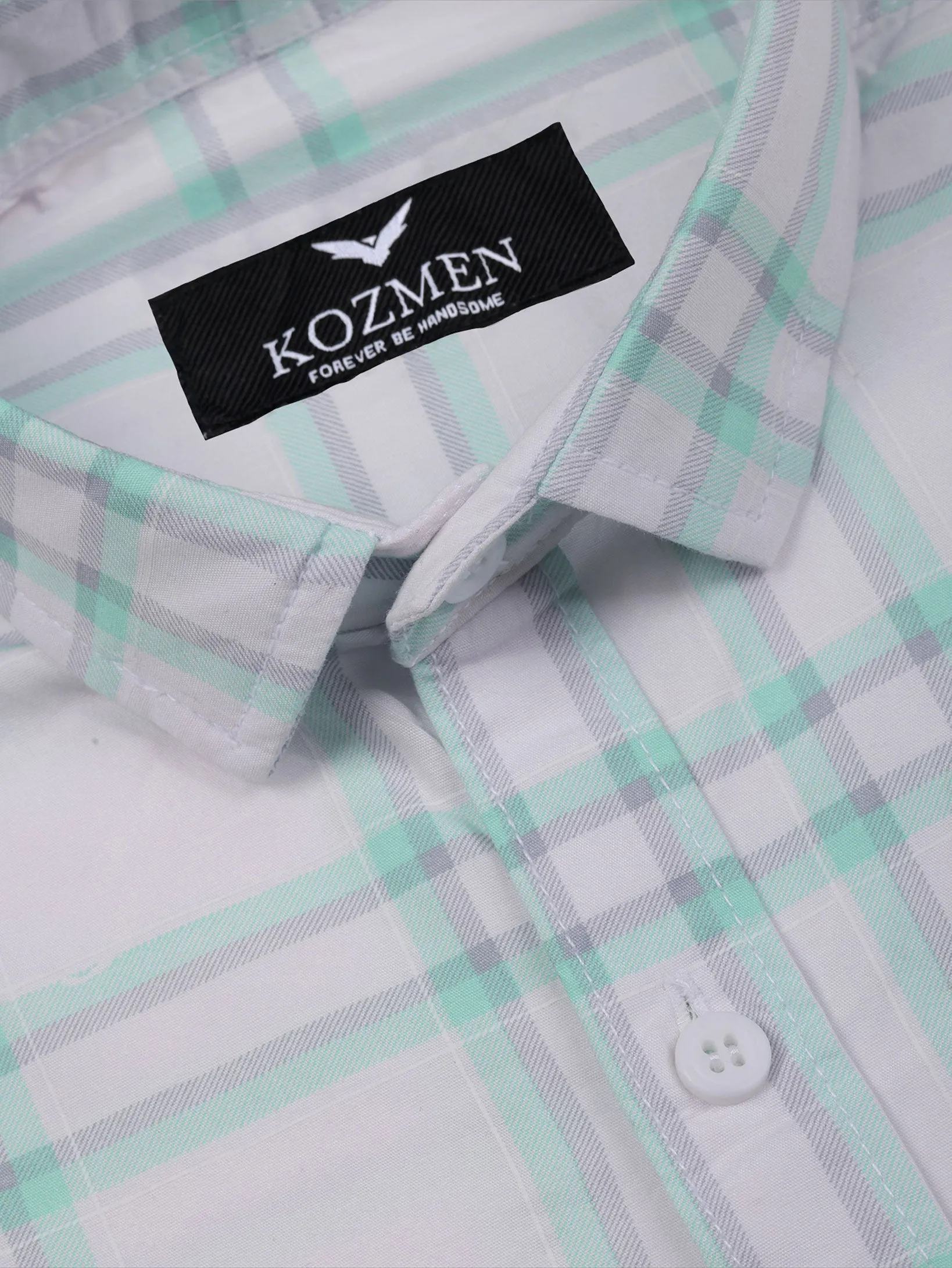 White Color Green Grey Checkered Cotton Casual Shirt