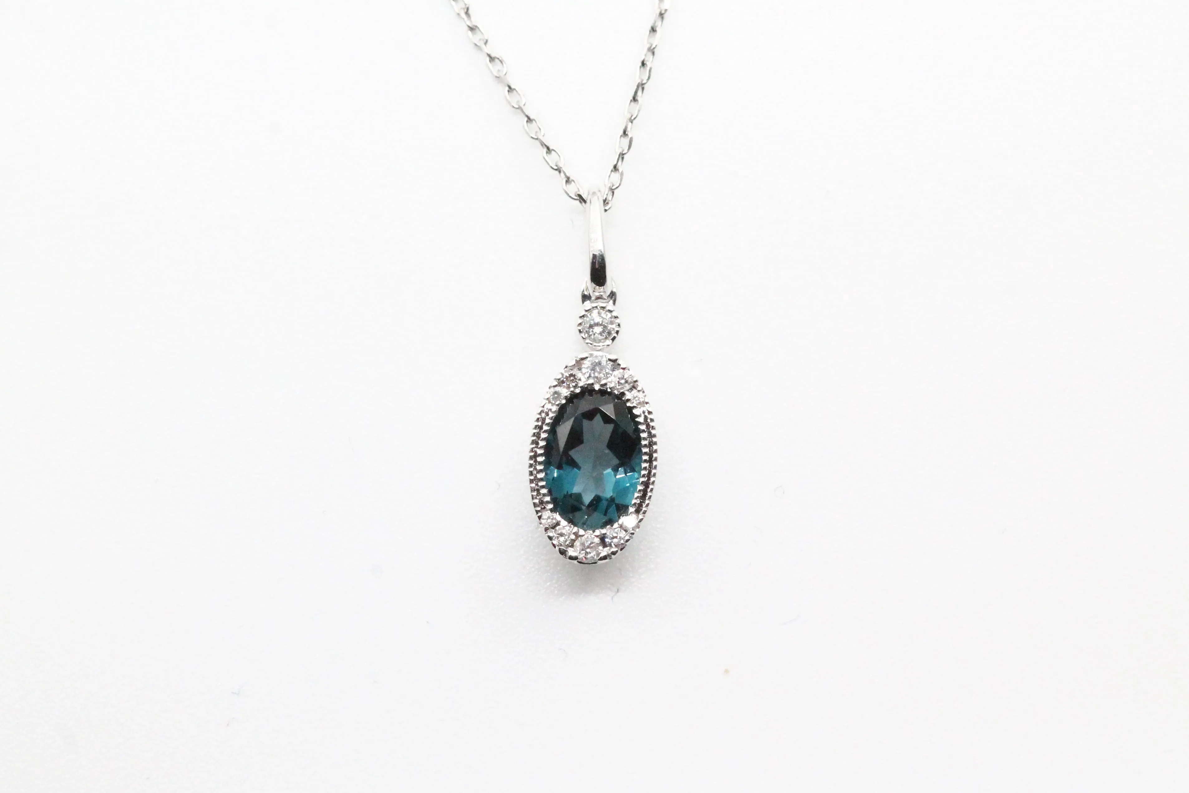 White Gold London Blue Topaz Bezel Necklace