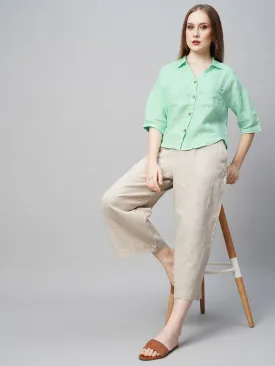 Women's Green Linen Loose Fit Blouse