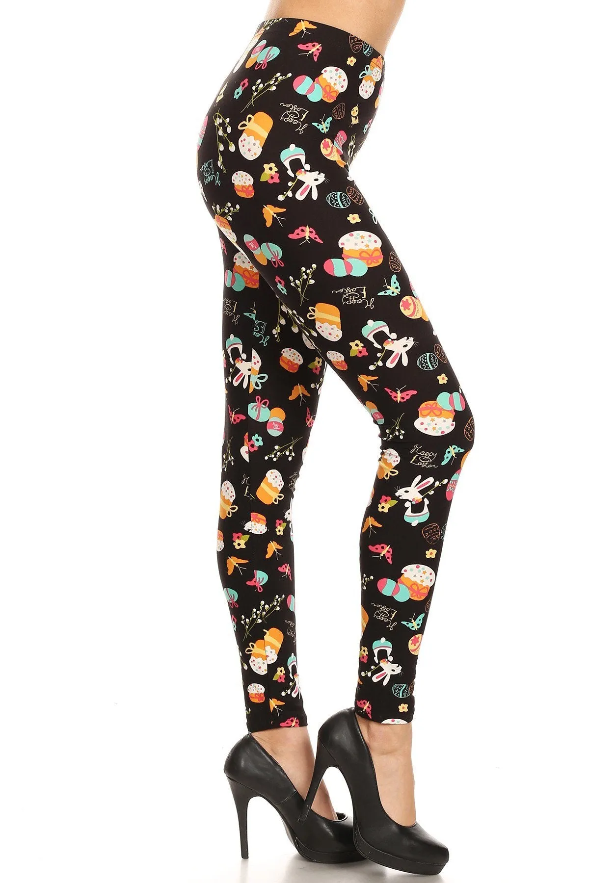 Women's Plus Easter Egg Rabbits Pattern Printed Leggings