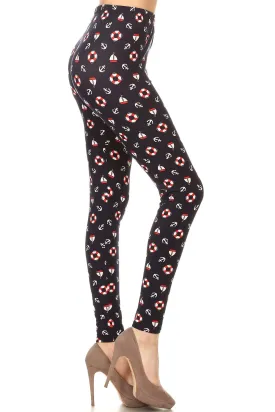 Women's Plus Life Ring Anchor Yacht Pattern Printed Leggings