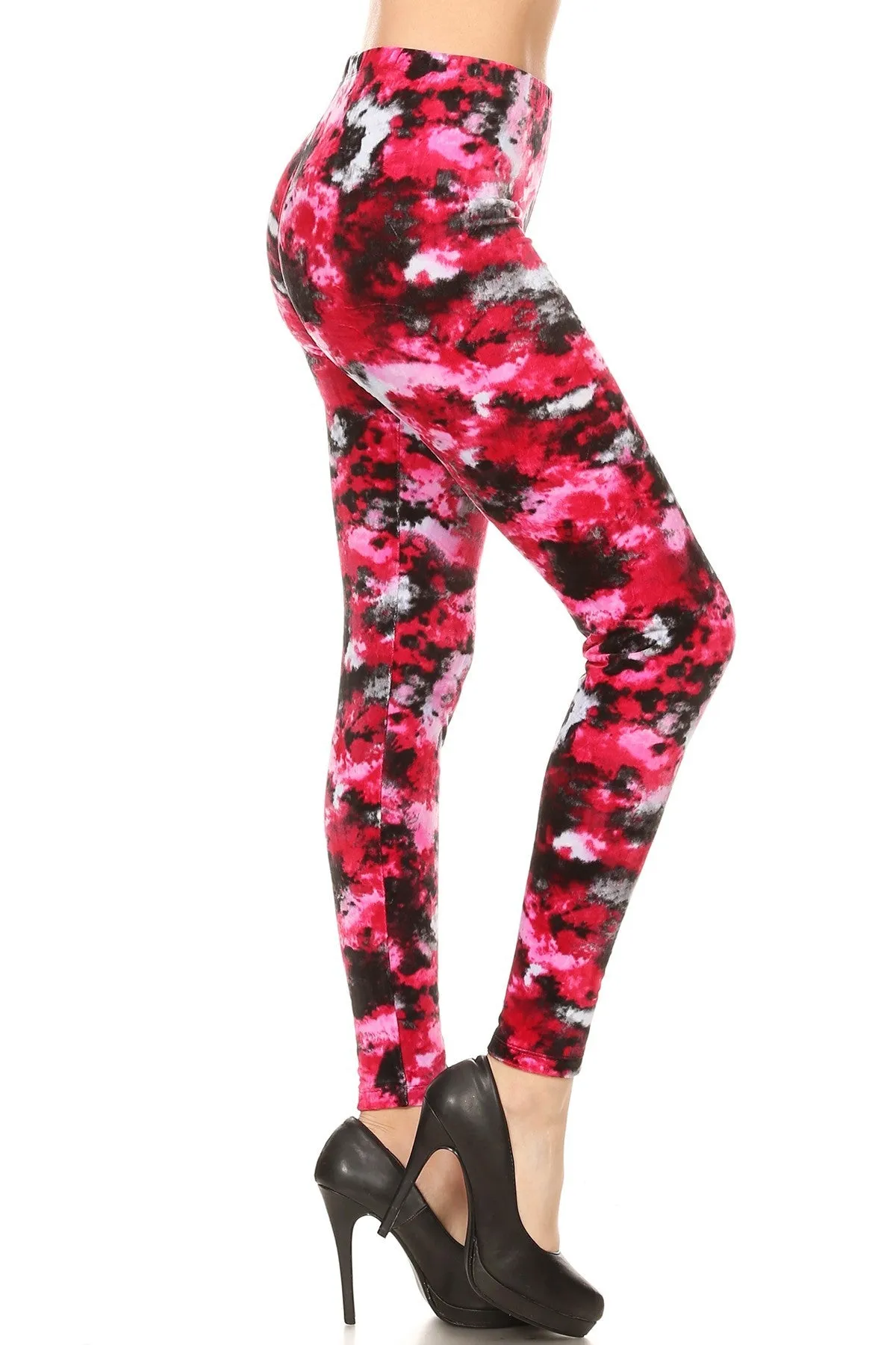 Women's Plus Tie Dye Colorful Flower Pattern Velvet High Waisted Leggings