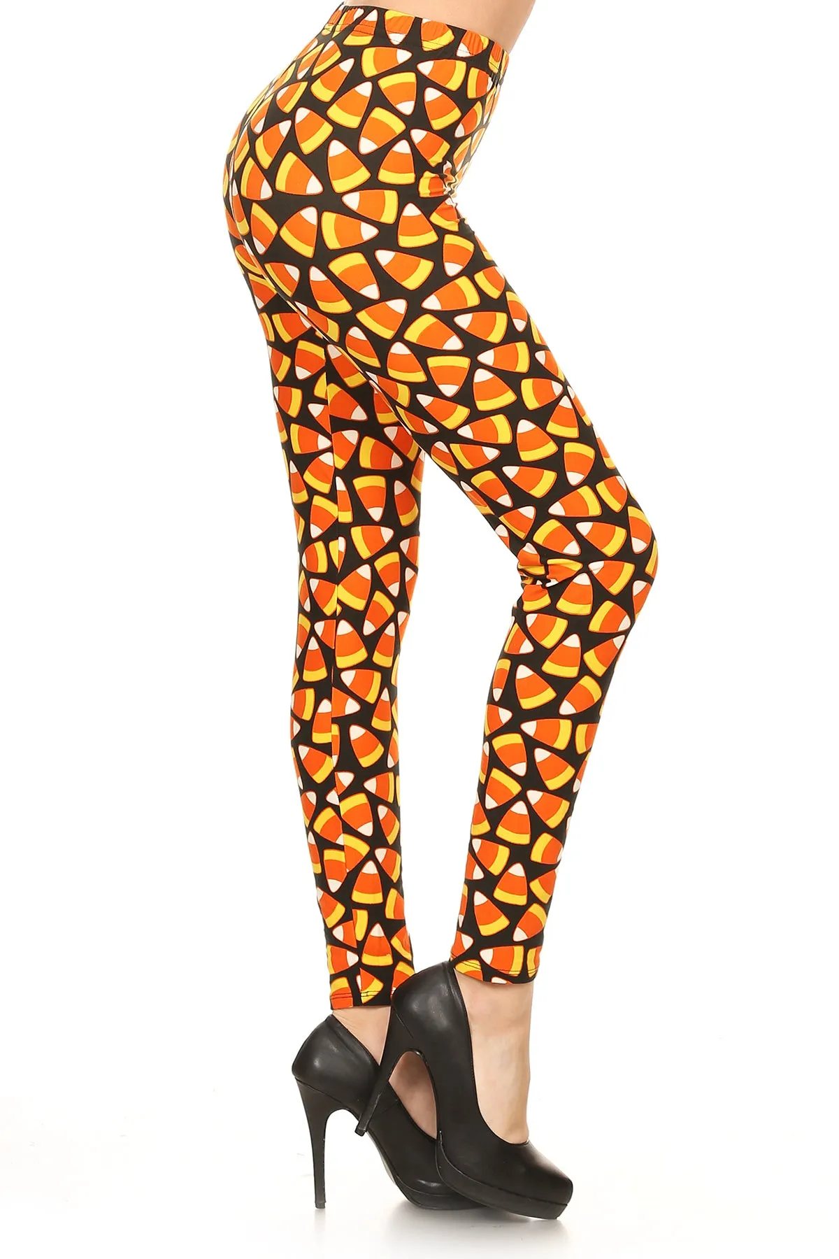 Women's Regular Candy Corn Pattern Printed Leggings - Orange Yellow