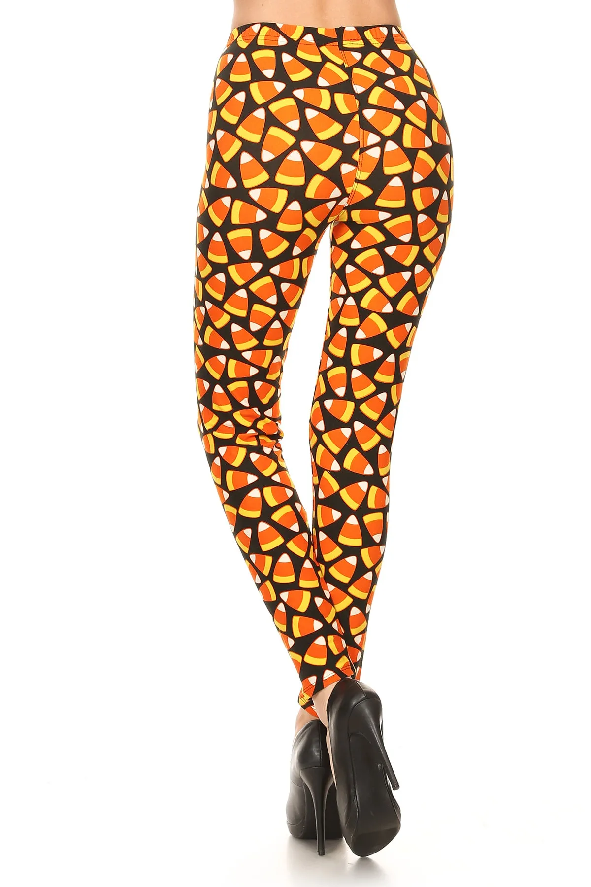 Women's Regular Candy Corn Pattern Printed Leggings - Orange Yellow